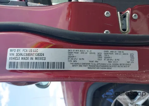 2022 Jeep Compass Latitude Fwd from USA, damaged, VIN 3C4NJCBB5NT138324